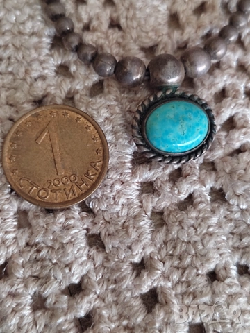 Старо сребърно колие с тюркоаз, снимка 3 - Колиета, медальони, синджири - 52631501