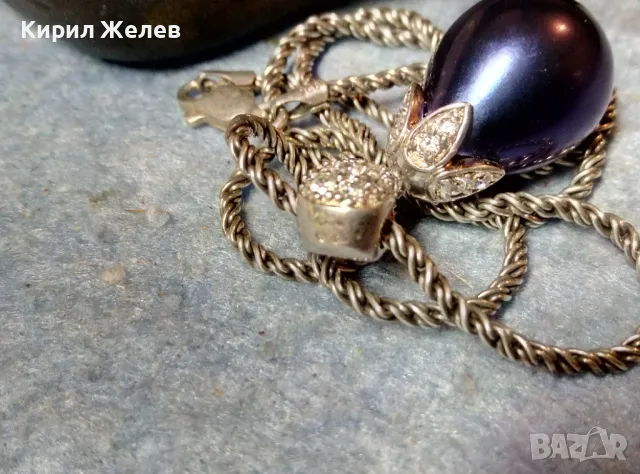 МАРКОВО ПЕРЛЕНО СРЕБЪРНО КОЛИЕ СРЕБРО 925 с ОГРОМНА НАТУРАЛНА ЧЕРНА ПЕРЛА БИСЕР и ЦИРКОНИ 25989, снимка 4 - Колиета, медальони, синджири - 49247395