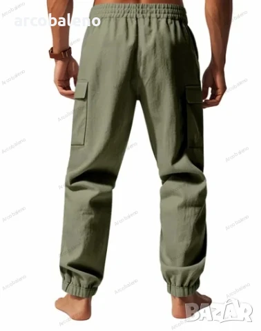 Мъжки ленени ежедневни спортни панталони с маншети и с множество джобове, 4цвята , снимка 3 - Панталони - 50677986