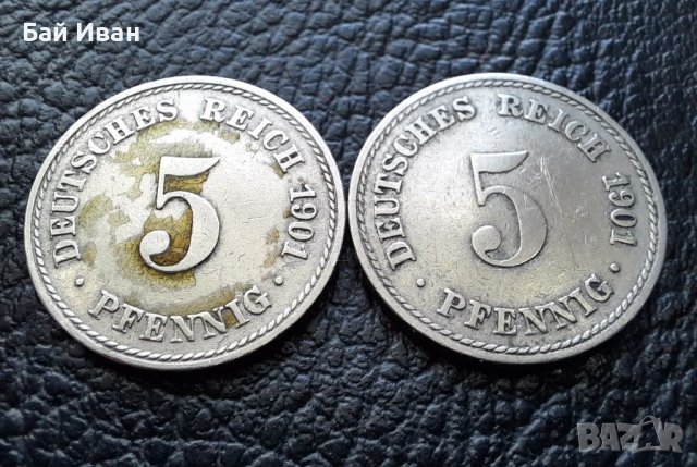 Стара монета 5 пфенига 1901 г. буква А , 2 броя - Германия- хит цена !, снимка 8 - Нумизматика и бонистика - 39724375