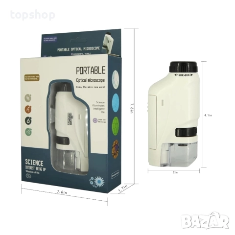 Нов джобен мини оптичен микроскоп 60X-120X с LED светлина
