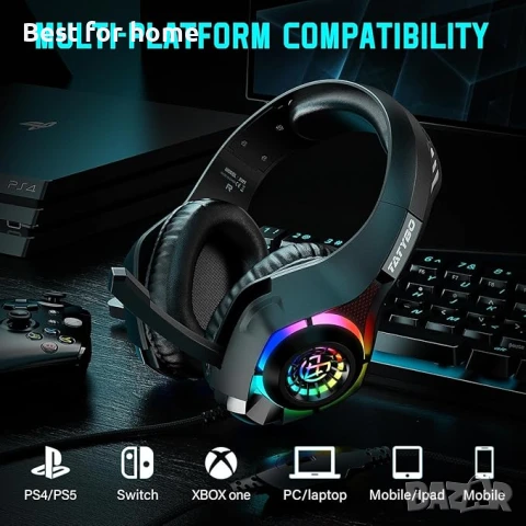 Геймърски слушалки Tatybo за PS4 PS5 Xbox One PC, снимка 5 - Аксесоари - 50503240