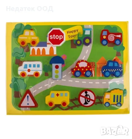 Дървена играчка с автомобили, 22x29cm, снимка 3 - Образователни игри - 49445323