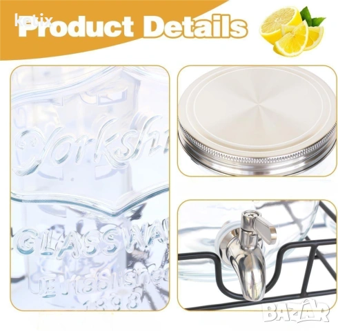 2 x 4L стъклен диспенсър за напитки със стойка, снимка 4 - Други стоки за дома - 53731440