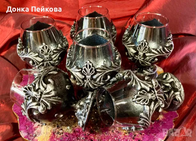 Ръчно изработен сервиз за коняк в злато от 6 части, снимка 4 - Чаши - 48657372