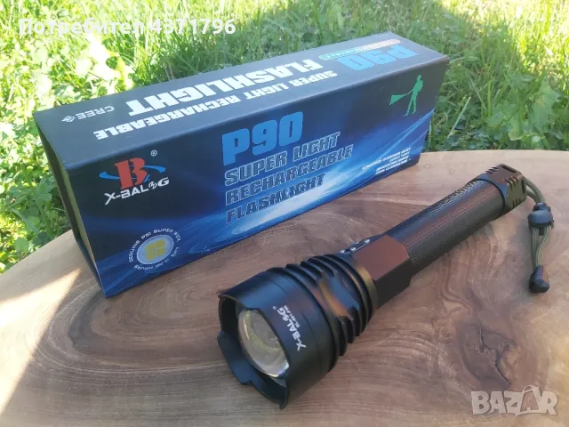 Супер мощен LED фенер P90 голям до 1000м,акумулаторни батерии,USB, снимка 2 - Екипировка - 49204067