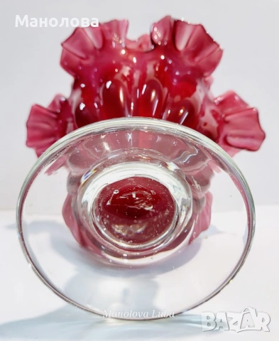 Бонбониера от ръчно издухано стъкло Cranberry glass. , снимка 4 - Други ценни предмети - 53123904
