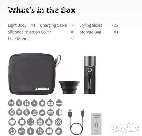 Нов LED Фото Фенер Ambitful 4 Цвята + Гобо Ефекти и Батерия 8400mAh, снимка 9 - Чанти, стативи, аксесоари - 50940745