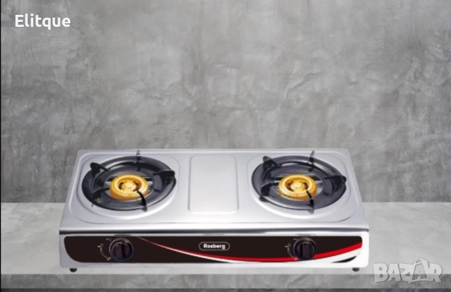 Котлон газов двоен Rosberg R51454AD, 30 mbar, Неръжд, стомана, Чугунени горелки, 2 ГОДИНИ ГАРАНЦИЯ