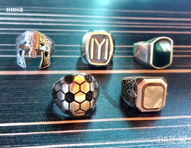 Сребърни .925 мъжки пръстена х 5 масивни модели с камъни, снимка 6 - Други - 51079653