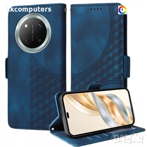 Honor Magic7 Lite 5G Rhombus Texture Magnetic Wallet Кожен Калъф и Протектор