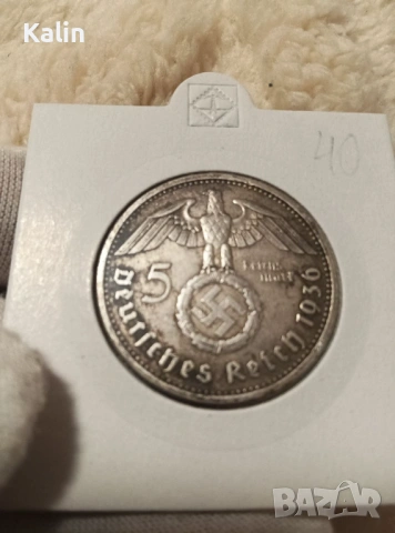 Сребърна монета 5 Марки 1936 A – Paul von Hindenburg, снимка 2 - Нумизматика и бонистика - 53638153
