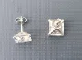 Сребърни обици с квадратни циркони, 10мм/10мм. Проба 925, снимка 3
