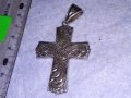 ПОСРЕБРЕН ФЛОРАЛНО ОРНАМЕНТИРАН с НИЕЛО ЕФЕКТ НАГРЪДЕН РЕТРО АРТ КРЪСТ от БЛАГОРОДНА СТОМАНА 37995, снимка 2