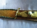 Ловен нож от соца калъф естествена кожа метален гард ръчно правен от майстор с инициали нов , снимка 10