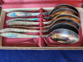 лъжици - комплект 6 броя от мелхиор, посребрени/позлатени, мод.Пламя, чисто нови,неползвани, в кутия, снимка 2
