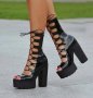 Летни боти на ток - черен лак - 101, снимка 2