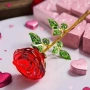 Нова Кристална червена роза във ваза романтичен подарък декор стая дом, снимка 2