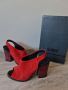 Дамски сандали GiAnni на ток от естествен велур в червен цвят, снимка 2