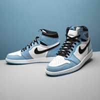 Чисто Нови Оригинални Обувки Nike Air Jordan 1 High Retro University Blue Heritage 43 Размер Номер, снимка 1 - Кецове - 39024448