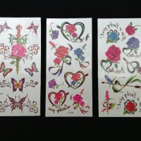 Цветни временни татуировки - различни видове - цена за лист 2,80 лв - рози, сърца, пеперуди, снимка 1 - Други - 44463351