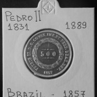 Монета Бразилия 500 Реис 1857 г. Крал Педро II, снимка 1 - Нумизматика и бонистика - 35778187