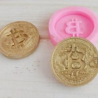 Bitcoin Биткойн монета силиконов молд форма фондан шоколад гипс декор, снимка 3 - Форми - 33021873