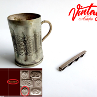 Стара сребърна щипка за пари и чаша от 19 век, снимка 1 - Други ценни предмети - 44742346