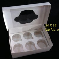 Бяла Картонена Кутия за 6 бр мъфини кексчета мъфина и сепаратор , снимка 1 - Други - 39923300