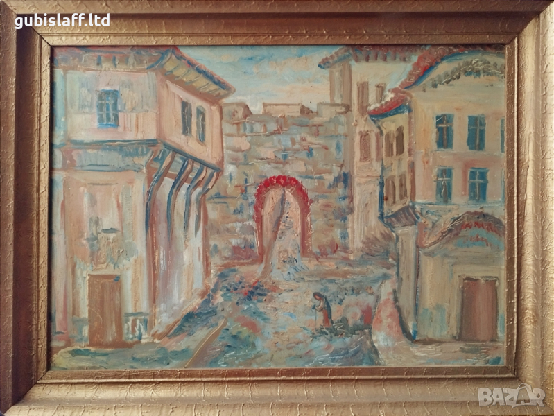 Kартина, "Изглед от Пловдив", худ. М. Михайлов, 1980 г., снимка 1