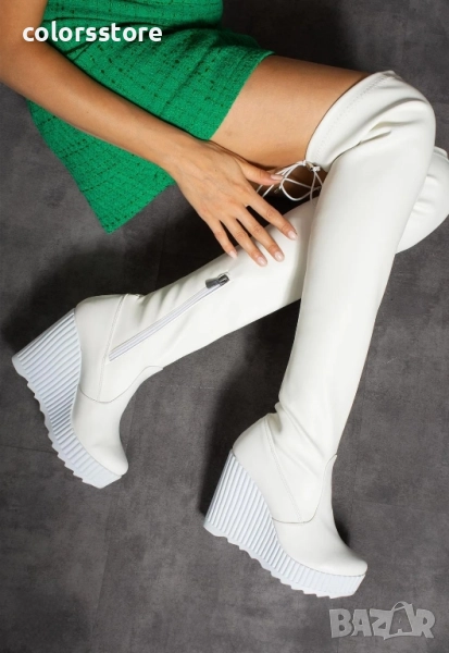 Ботуши на платформа - бяла кожа - 1906 , снимка 1