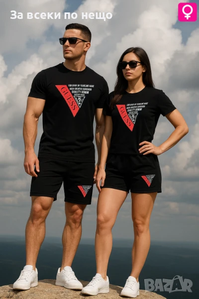 Guess Екипи За Двойки👚🩳Дамски Летен Екип Guess👕🩳Мъжки Къс Комплект Гес Код LFS546, снимка 1