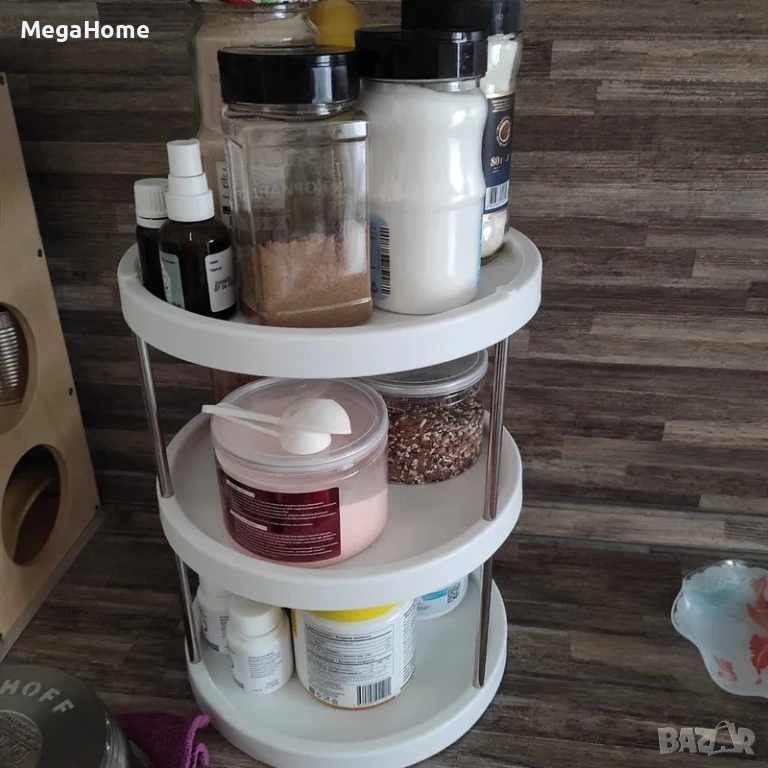 Въртящ се органайзер на 3 нива 360 градуса за кухня и баня, снимка 1