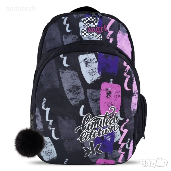 Ученическа раница, Лилав - Черен, 33x18x48см., снимка 1