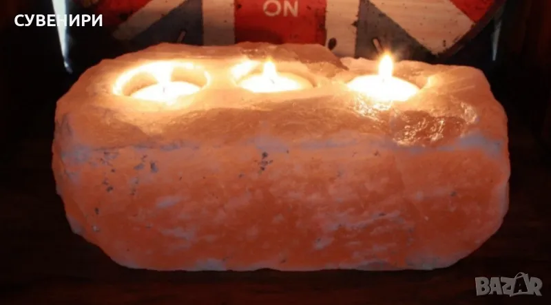 Свещник тройка от хималайска сол, снимка 1