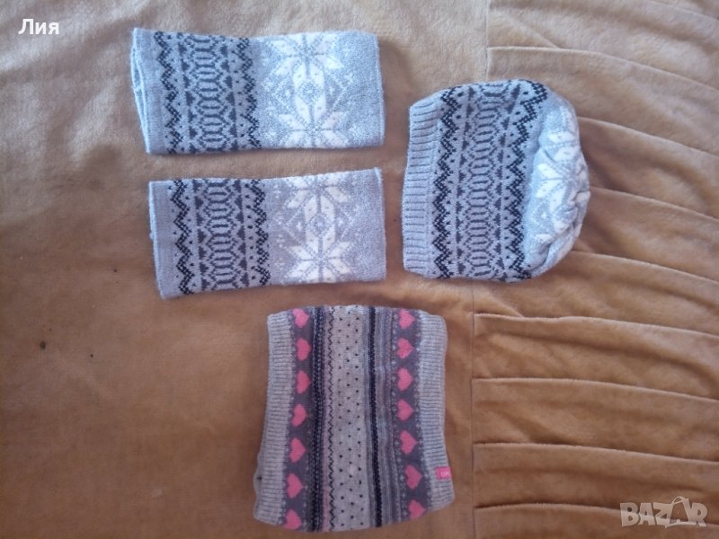 Комплект шапка, шал и гети, 5-6 г. 5 лв, снимка 1