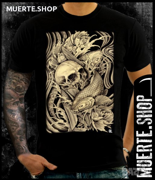Черна тениска с щампа KOI SKULL, снимка 1