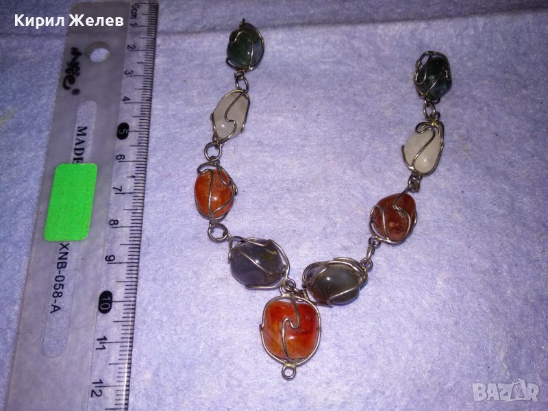 СКЪПОЦЕННА РЕТРО АРТ НУВО ГРИВНА КАРНЕОЛ МЛЕЧЕН КВАРЦ АХАТ ПОСРЕБРЕНА 34797, снимка 1