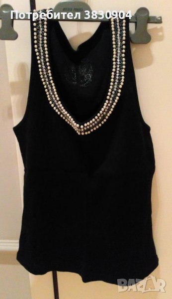 Нов топ Zara, черен с перли, размер L, снимка 1
