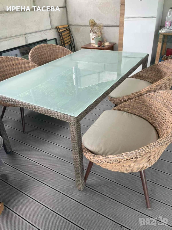 Ратанови столове 6 бр. с маса, снимка 1