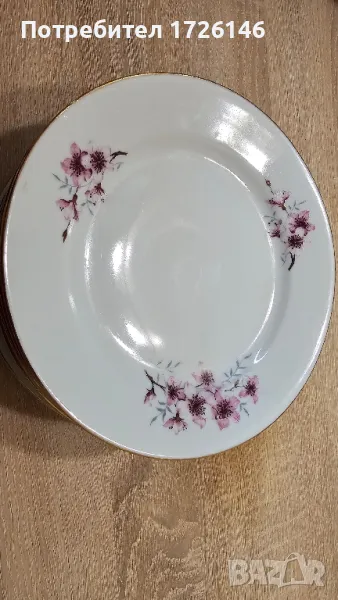 Порцеланови чинии ябълков цвят със златен кант на Китка , снимка 1