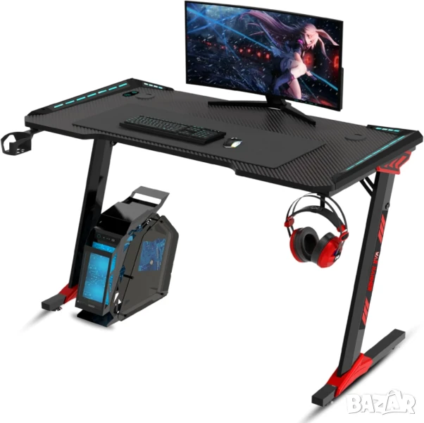 Геймърско компютърно бюро RGB, повърхност от карбонови влакна №7, снимка 1