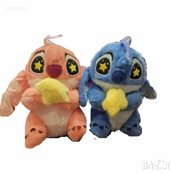Комплект играчки Стич, Плюшено, Розово/син, 25 см, снимка 1