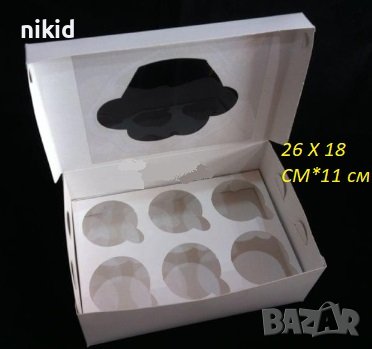 Бяла Картонена Кутия за 6 бр мъфини кексчета мъфина и сепаратор , снимка 1