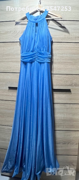 Синя рокля от воал с брокат, снимка 1