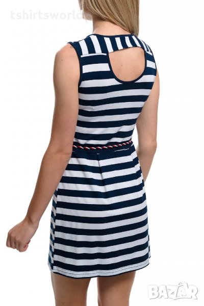 Нова дамска моряшка вталена рокля с ефектен гръб, на райе, с коланче, снимка 1
