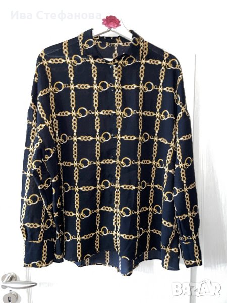 Нова черна елегантна риза златни синджири барок бароков стил, снимка 1