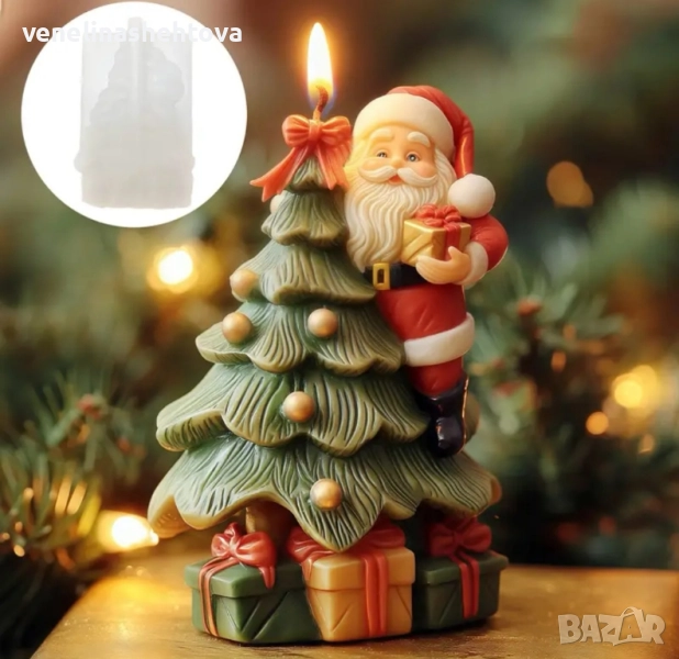 3D Елха с дядо Коледа и подаръци силиконов молд форма свещи гипс сапун смола фондан , снимка 1