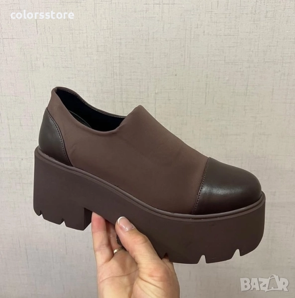 Обувки на платформа - кафяв неопрен и кожа - NPR22 , снимка 1