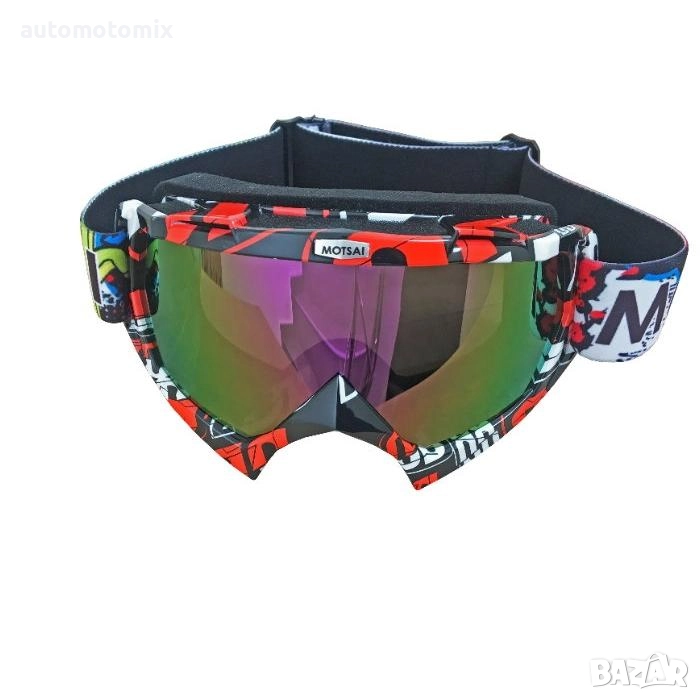 Очила за крос ендуро, атв Motsai, Червени преливаща слюда - 181984, снимка 1